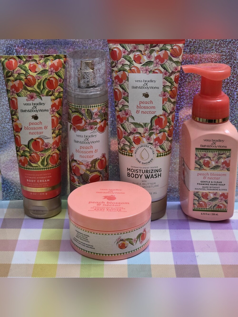 Bath Body Works Vera Bradley Peach Blossom & Nectar Body Care 5 Piece Set NEW
